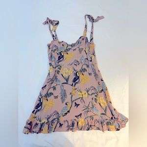 Reformation Christine Conga Blush Toucan Tropical Mini Dress Sz 6, fits like 0/2